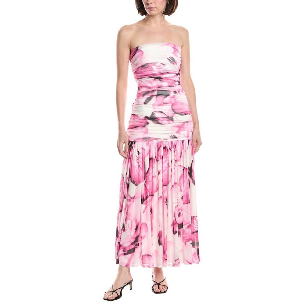 Kenneth Cole Womens Strapless Printed Mesh Maxi Dress, Pink
